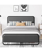 gaomon Queen Size Bed Frame with Upholstered Headboard and Footboard, Heavy Duty Platform Metal Bed Frame