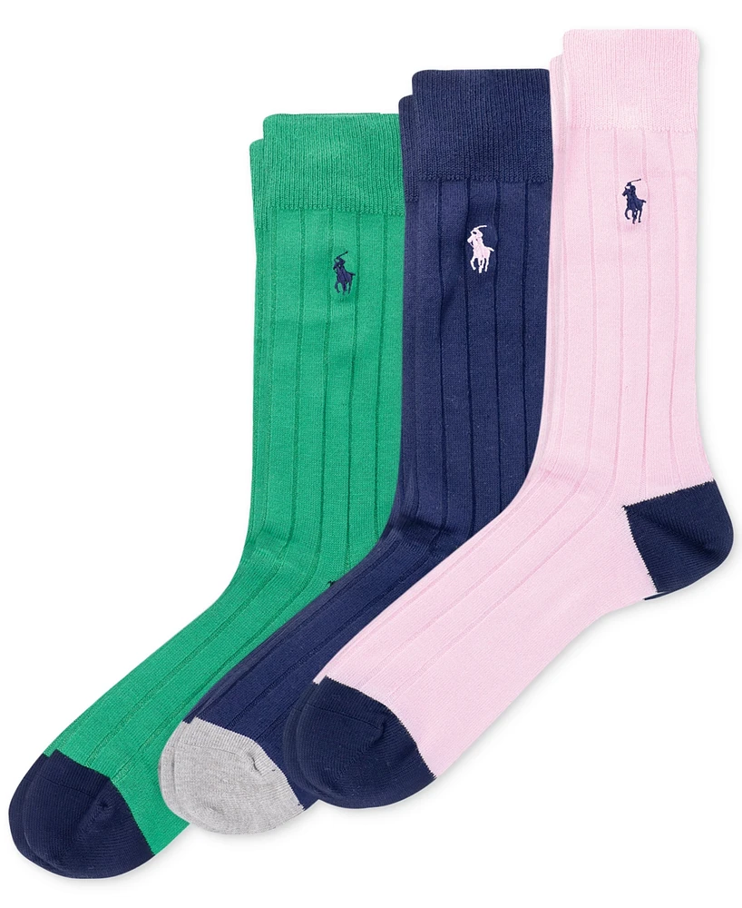 Polo Ralph Lauren Men's Socks, Soft Touch Ribbed Heel Toe 3 Pack