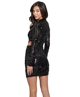 Guess Women's Tessa Sequin Long-Sleeve Cut-Out Dress