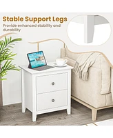 Gymax 2PCS Modern Nightstand w/ Storage 2 Drawers and Support Legs for Bedroom White