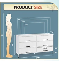 Wlive Wide Fabric Dresser 6 Drawer Tv Stand for 68" Dressers Bedroom Furniture Large Storage Tower Unit with Bins Bedroo
