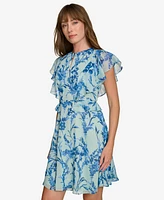 Tommy Hilfiger Petite Printed Flutter-Sleeve Chiffon Dress