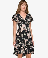 Tommy Hilfiger Women's Paisley-Print Flutter-Sleeve Fit & Flare Dress