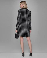 Karl Lagerfeld Paris Womens Windowpane Topper Jacket Tie Neck Blouse Mini Skirt