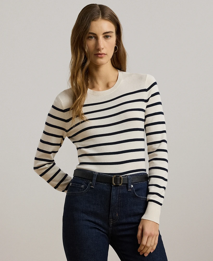 Lauren Ralph Petite Striped Cotton-Blend Sweater