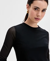 I.n.c. International Concepts Women's Long-Mesh-Sleeve Crewneck Top, Exclusively at Macy's