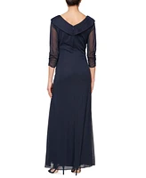 Alex Evenings Petite Portrait Collar 3/4-Sleeve Gown