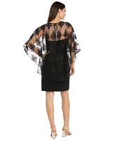 R & M Richards Women's Sequin-Mesh Cape-Overlay Dress