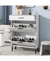 Slickblue Freestanding Shoe Cabinet with Metal Legs - Modern Shoe Storage Organizer with 2 Flip Drawers for Entryway