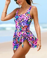 Cupshe Women's Scoop Neck Tie Knot One Piece Swimsuit Swim Dress