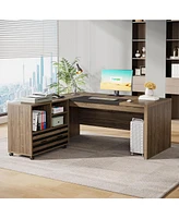 Tribesigns 62.2" Executive Desk with Mobile File Cabinet, L-Shaped Office Desk with Storage Shelves, Large Computer Desk Business Workstation Set for