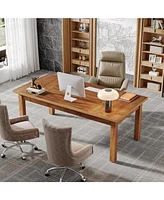 Tribesigns 70 Inch Large Computer Desk, Farmhouse Office Desk Writing Study Desk with Solid Wood Leg's, Executive Desk with Thickened Frame and Board