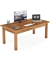 Tribesigns 70 Inch Large Computer Desk, Farmhouse Office Desk Writing Study Desk with Solid Wood Leg's, Executive Desk with Thickened Frame and Board