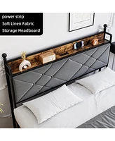 gaomon Bed Frame, Metal Canopy Platform Bed Frame with with Linen Storage Headboard Usb Ports & Outlet