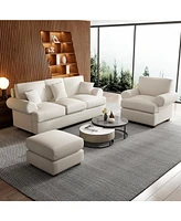 Sugift 89'' Modern Sofa Couches for Living Room 3 Seat Natural Linen Deep Seat Sofa with Pillow