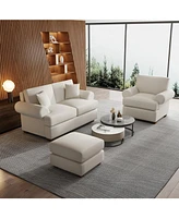 66" Modern Sofa Couches for Living Room Natural Linen Deep Seat Sofa with Pillow