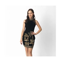 Raas Women's Velvet Hand-Embroidered Mini Bodycon Dress