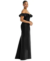 Alfred Sung Women's Off-the-Shoulder Ruffle Neck Satin Trumpet Gown