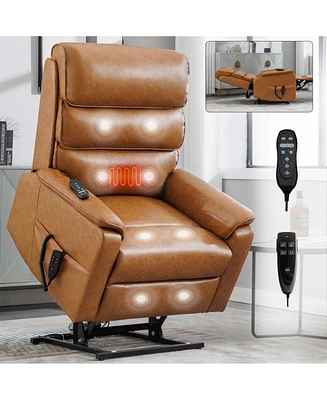 Brown Leatheraire Dual Motor Infinite Position Up to 350 Lbs Power Lift Recliner Chair with Power-Remote, Heat Massage and Heavy Duty Motion Mechanism