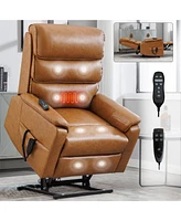 Brown Leatheraire Dual Motor Infinite Position Up to 350 Lbs Power Lift Recliner Chair with Power-Remote, Heat Massage and Heavy Duty Motion Mechanism