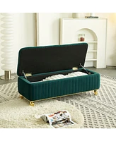 Streamdale Furniture 47.24''W Storage Ottoman,Upholstered Velvet Fabric Storage Ottoman with Safety Hinge, gold decoration strip and gold embroidery F