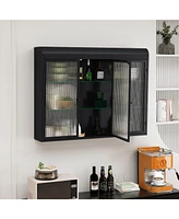 3 Door Arched Wall Mounted Glass Cabinets for Kitchen, Living Room and Bathroom(Black)