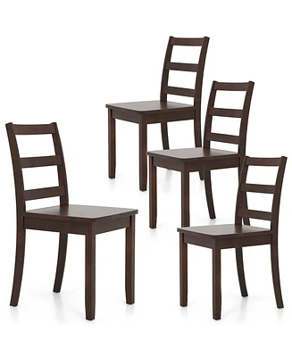 Gymax Set of Dining Chairs Ladder Back Armless Side Chair w/ Solid Rubber Wood Legs