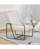 Streamdale Furniture Modern Metal Framed Armchair with Beige Technical Leather, Stylish & Comfortable Indoor Lounge Accent Chair for Living Room, Offi