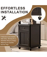 End Table with Solid Wood Legs, Side Table with Usb Ports, 1 Storage Cabinet and 1 Drawer for Living Room, Antique Navy