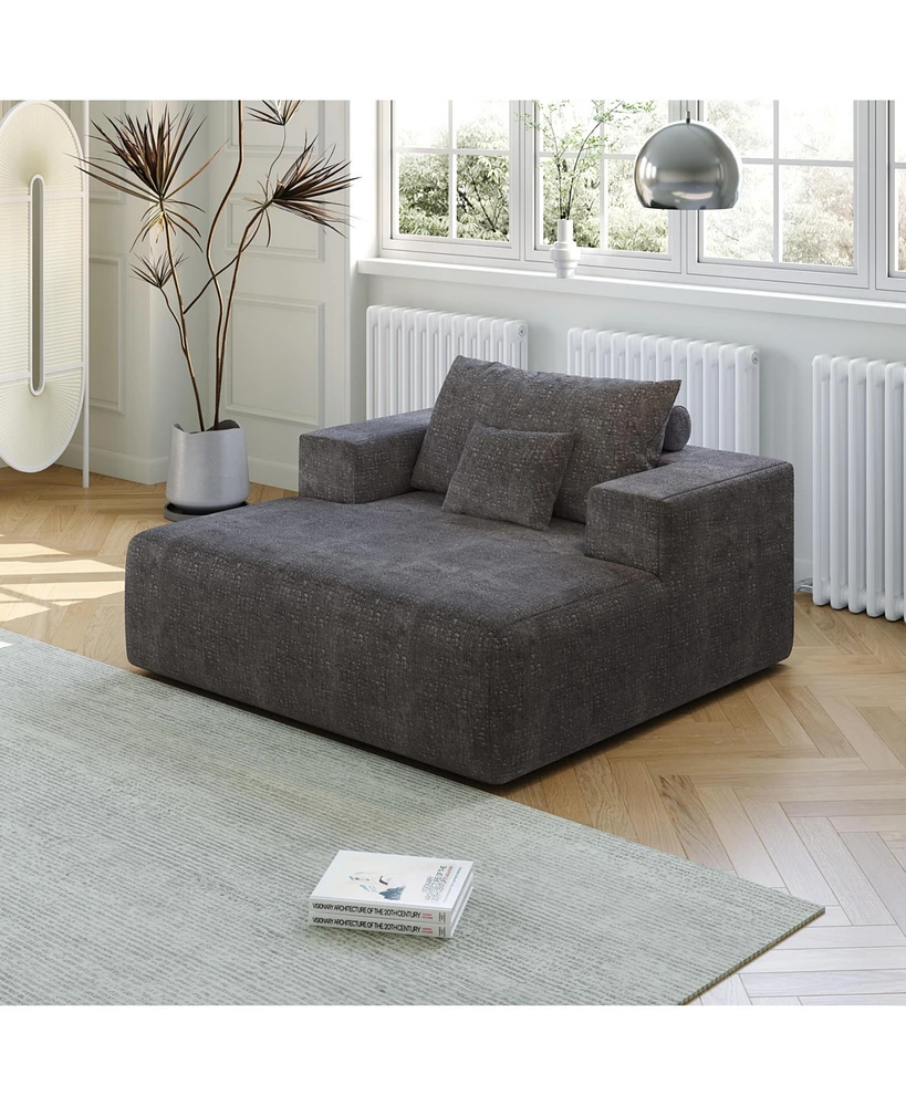 55-inch Chenille Sponge Sofa Lounge Chair,No Assembly Required,Fluffy Modern Sleeper Chair for Indoor Living Room Bedroom