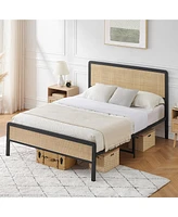 gaomon Queen Size Metal Bed Frame, Queen Size Bed Frame with Rattan Headboard