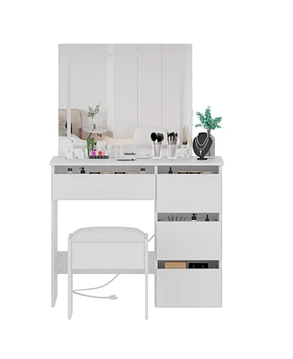 gaomon Vanity Desk, Makeup Vanity Desk, Light Mirror and Power Outlet