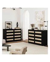 gaomon 8 Drawer Double Dresser For Bedroom, Rattan Chest Of Dressers