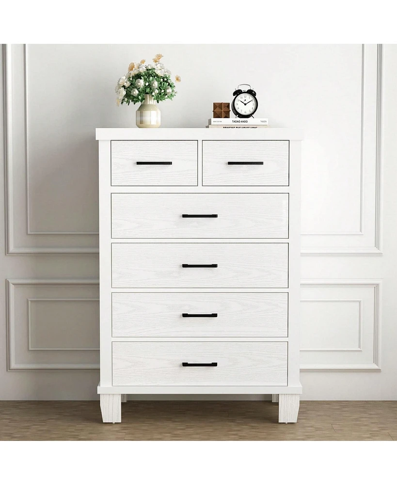 gaomon Dresser For Bedroom, 6 Drawer Dresser With Metal Handles, White Chest Of Drawers Closet Organizers And Storage Clothes, Wood Drawer Dresser For