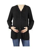 Indigo Poppy Maternity Pleated Convertible Sleeves Top