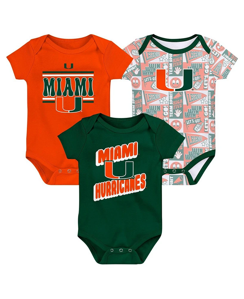 Outerstuff Newborn Green Miami Hurricanes Sunday Comics 3-Pack Bodysuit Set