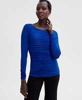 I.n.c. International Concepts Women's Crewneck Ruched Front Long-Sleeve Top, Exclusively at Macy's