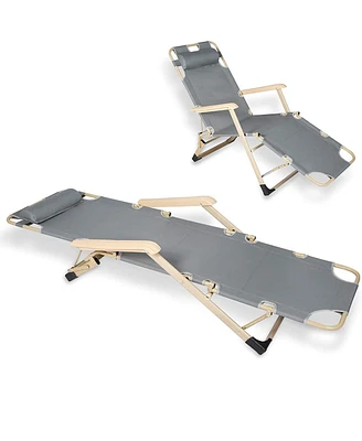 Slickblue Set of 2 Outdoor Lounge Chairs Folding Reclining Chairs with 2 Positions for Full Flat Cot