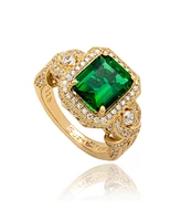 Suzy Levian New York Suzy Levian Yellow Sterling Silver Emerald-Cut Green White Cubic Zirconia Pave Ring