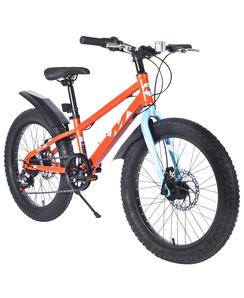 20 Inch Kids Bicycles, Fat Tire Mountain Bike for Boys and Girls Age 5 + Years, Dual-Disc Brake, Shimano 7-Speed