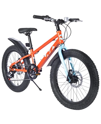 20 Inch Kids Bicycles, Fat Tire Mountain Bike for Boys and Girls Age 5 + Years, Dual-Disc Brake, Shimano 7-Speed