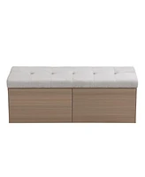 49" Shoe Storage Bench Entryway Shoe Cabinet Storage Ottoman with Padded Seat Cushion and Double Doors for Entryway, Hallway and Bedroom, Light G