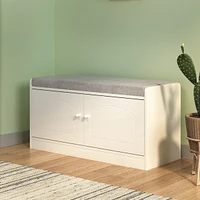 Shoe Storage Bench with 2 Door Cabinet, Entryway Bench with Shoe Storage, Shoe Bench with Cushion, Adjustable Shelves, Shoe Rack Bench for Entrance, H
