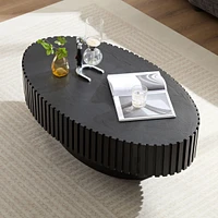 Modern Handcraft Drum Coffee Table Length 43.7 inch Ellipse Coffee Table for Living Room,Small Coffee Table with Sturdy Pedestal,Black Mdf
