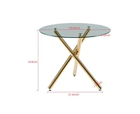 Golden Dining Table with metal leg and glass,Modern Space Saving Kitchen Table for Living Room