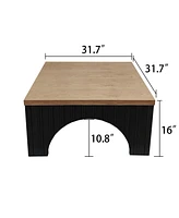 Modern Rustic Wooden Coffee Table with Black Base – Solid Wood Top and Arch Design Legs, Perfect for Living Room, Office, or Lounge
