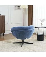 Chenille Upholstered 360° Swivel Club Chair/Accent Chair with Removable Cushion, Round Office Chair with Black Metal Base, Cotton Material, Livin