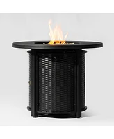 Streamdale Furniture 32inch Round Steel Fire Pit Table with Steel Lid and Lava Rocks