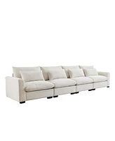 Streamdale Furniture 4 Seater Deep Seat Couches for Living Room, Comfy Beige Corduroy Sofas for Living Room Modern with 4 Waist Pillows