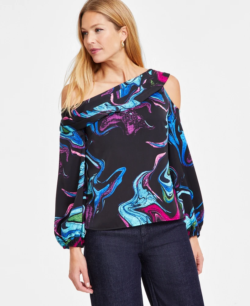 I.n.c. International Concepts Women's Printed Asymmetrical One-Shoulder Top, Exclusively at Macy's